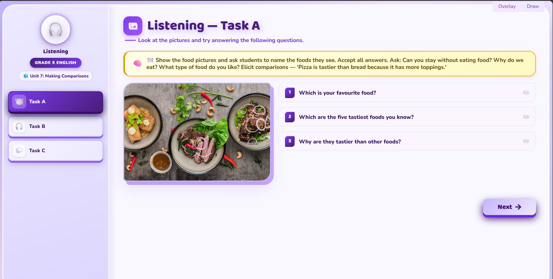 Listening : A man talking about food