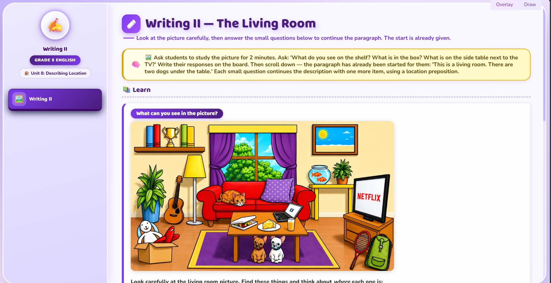 Writing II : paragraph describing location of things