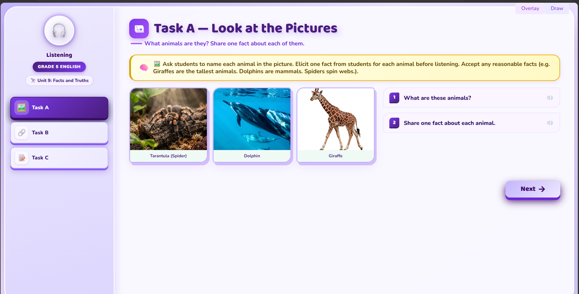 Listening: Description about animals