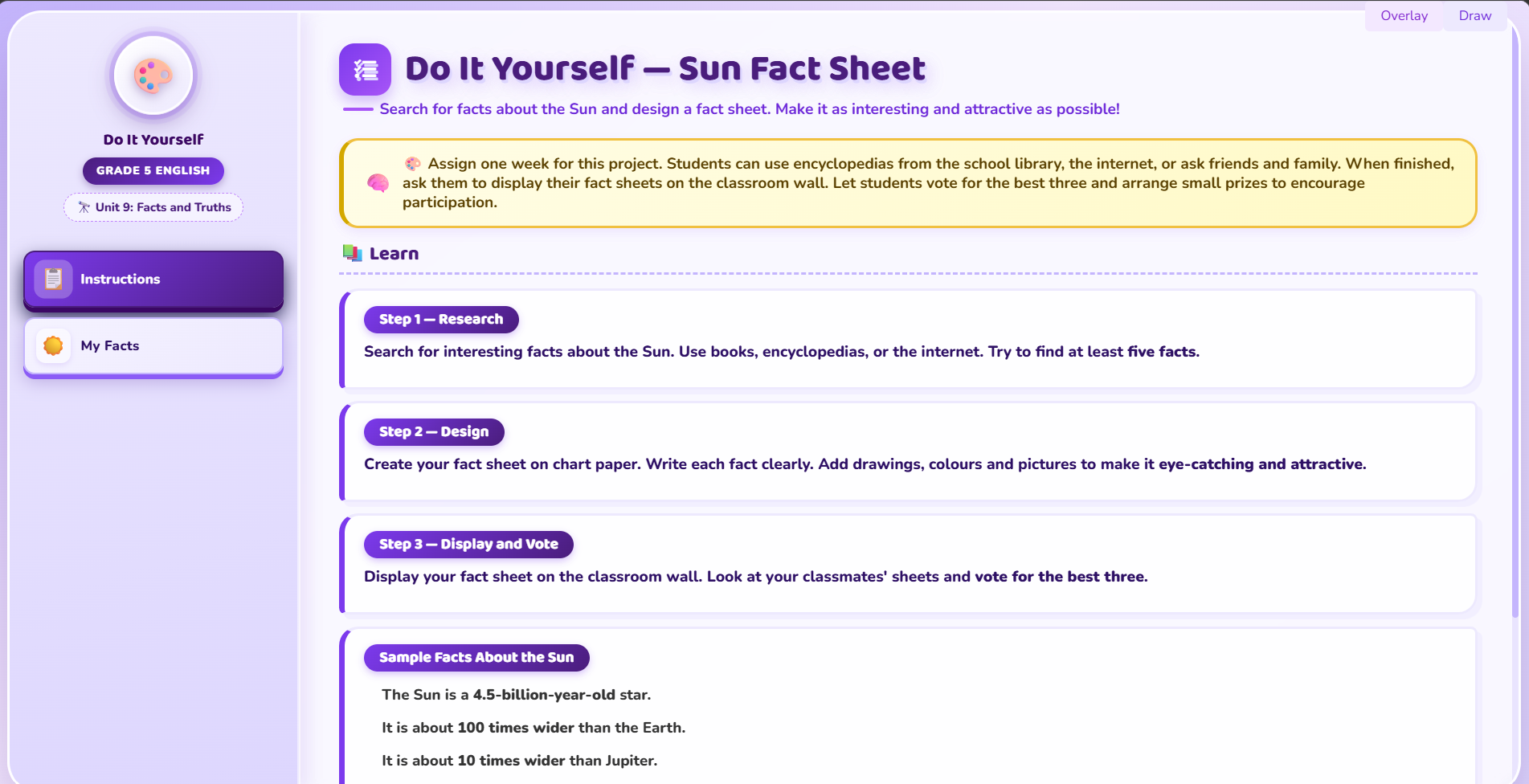 Do it yourself: Search facts about the Sun