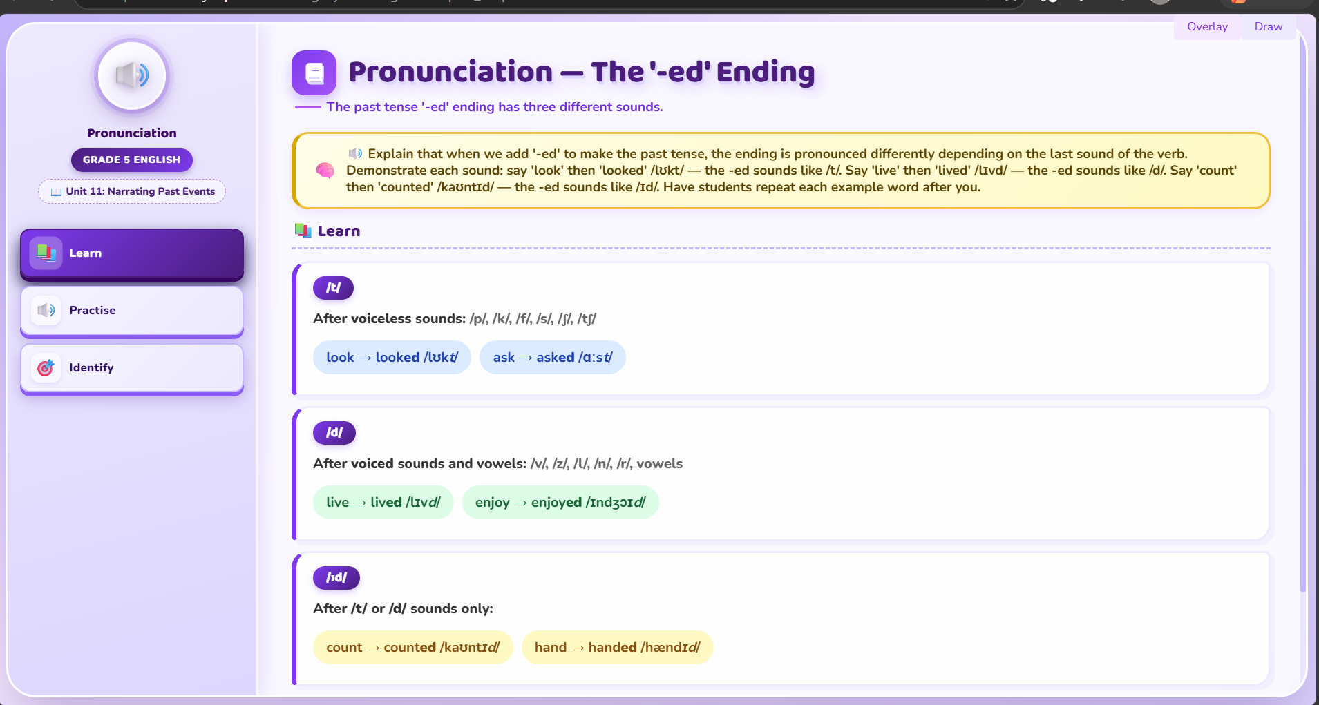Pronunciation : past form of verbs