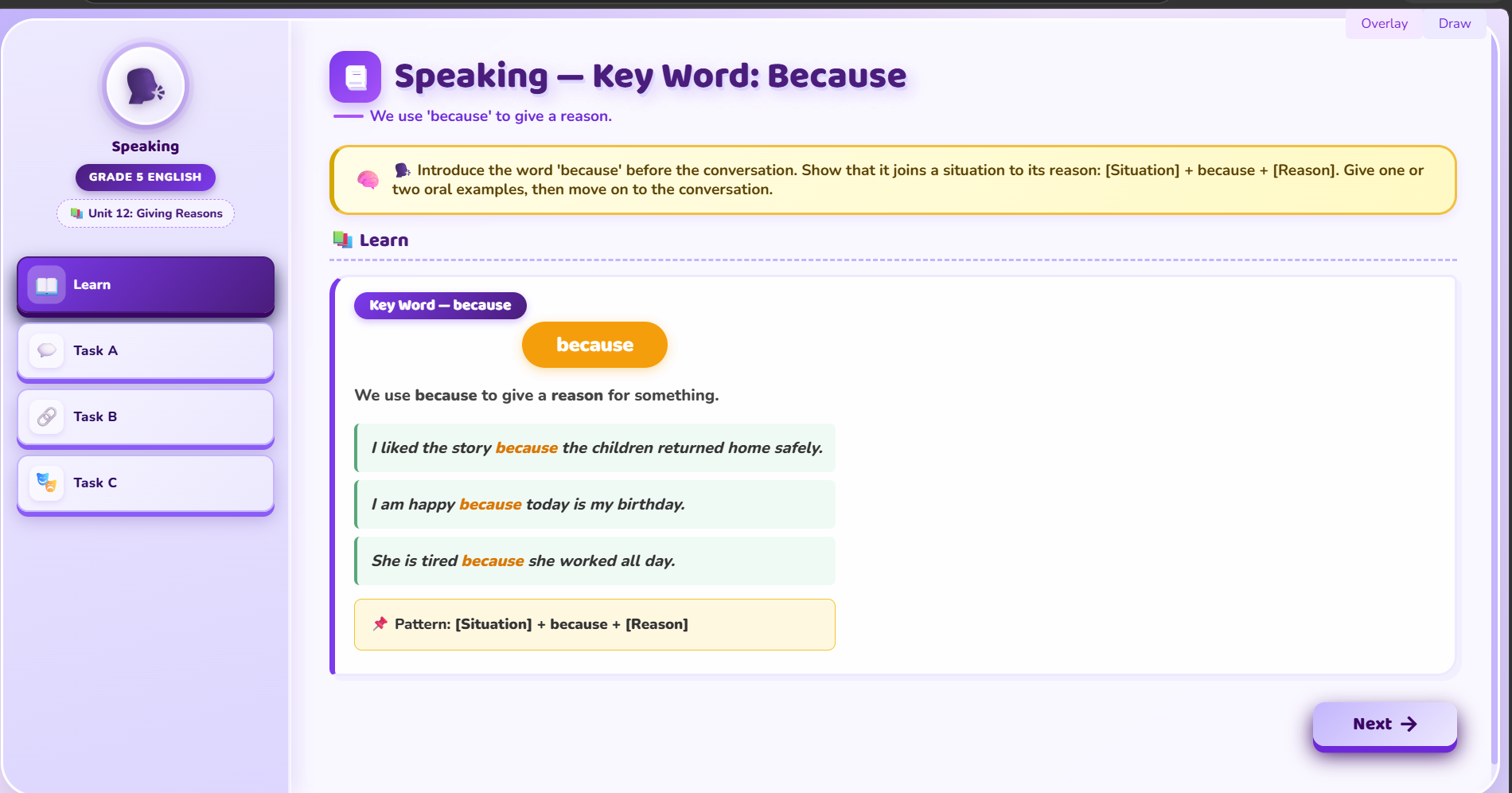 Speaking: Asking for and giving reasons