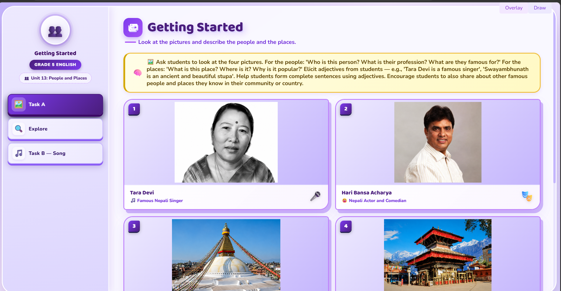 Getting Started : Describe the people and the places