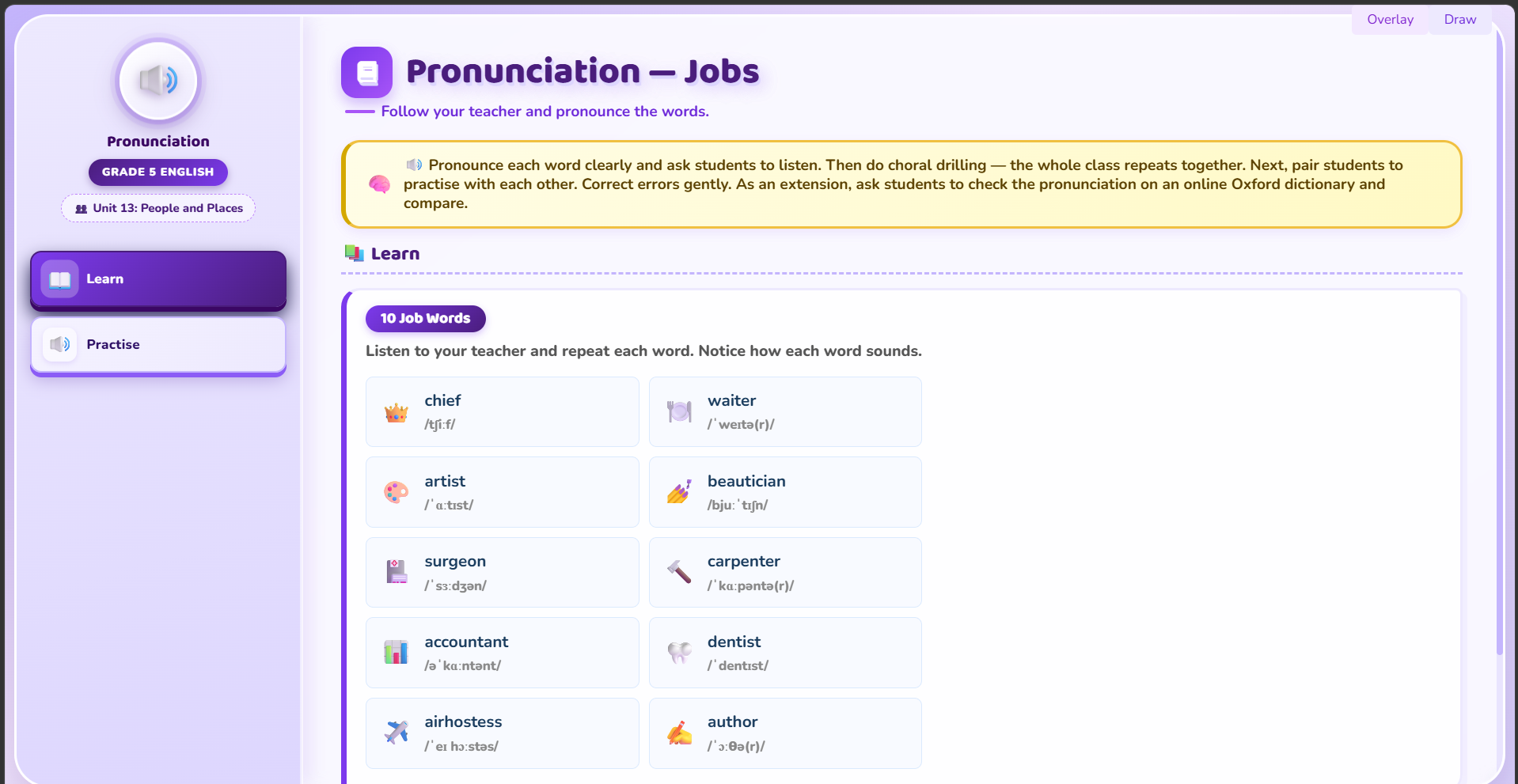 Pronunciation : words of jobs and professions