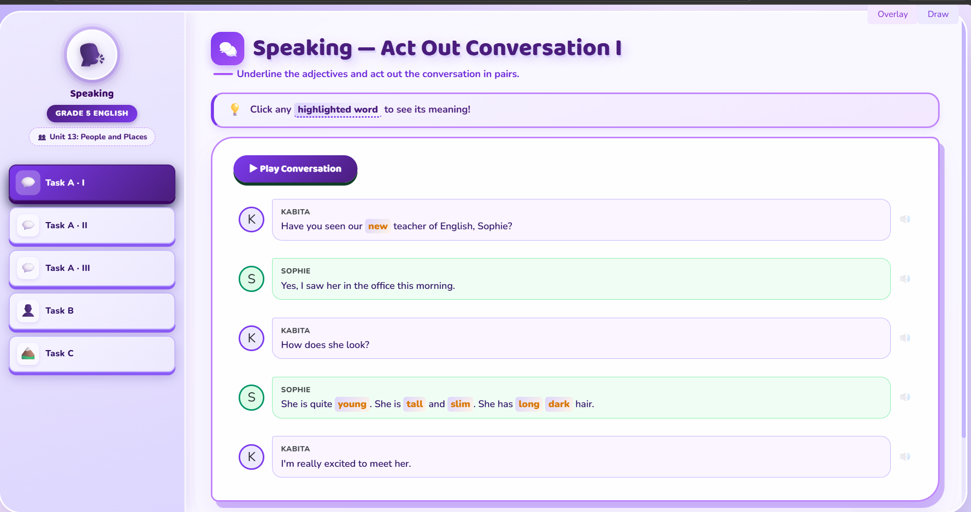 Speaking : Describing people, places and things