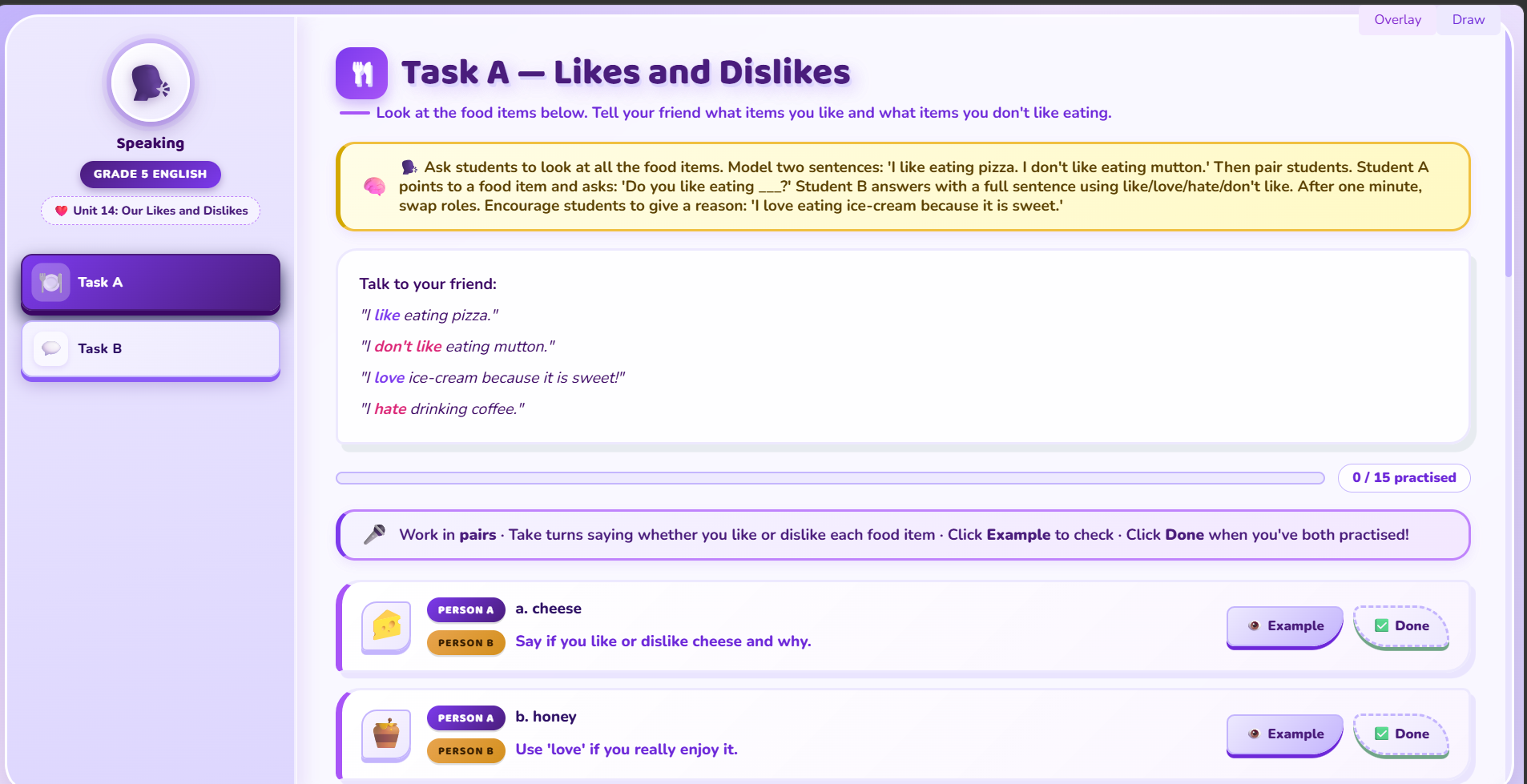 Speaking : Express likes and dislikes