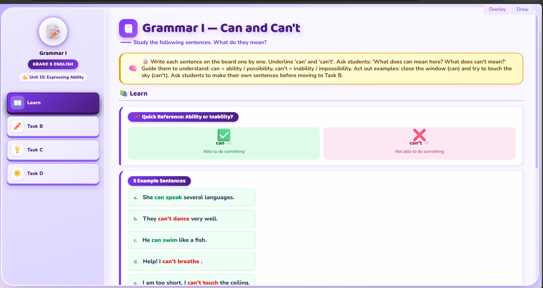 Grammar I: Can / Can’t