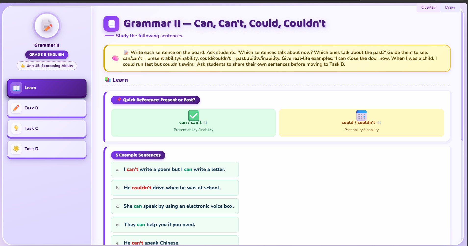 Grammar II: Can, Can’t/Could, Couldn’t