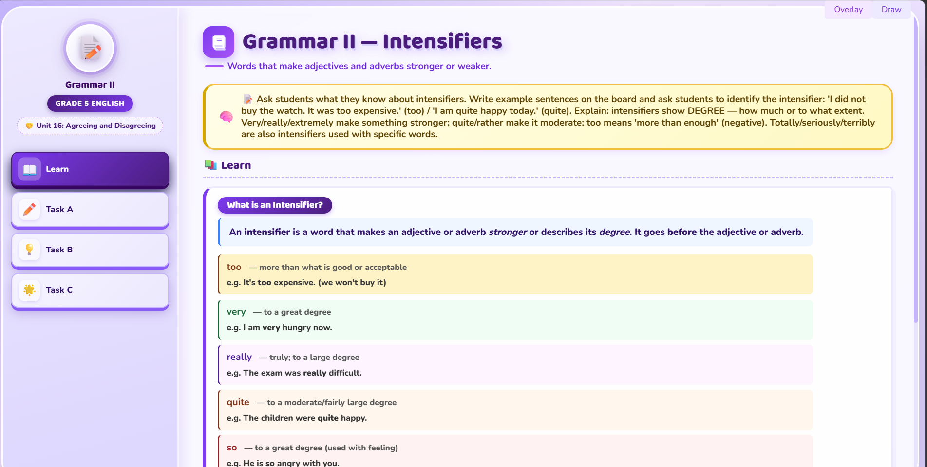 Grammar II : Basic Intensifiers