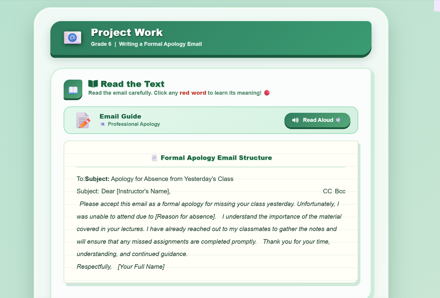 Project work : Writing an email