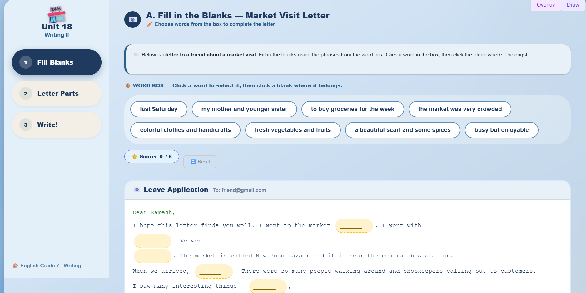 Writing II : Write an email/letter to a friend
