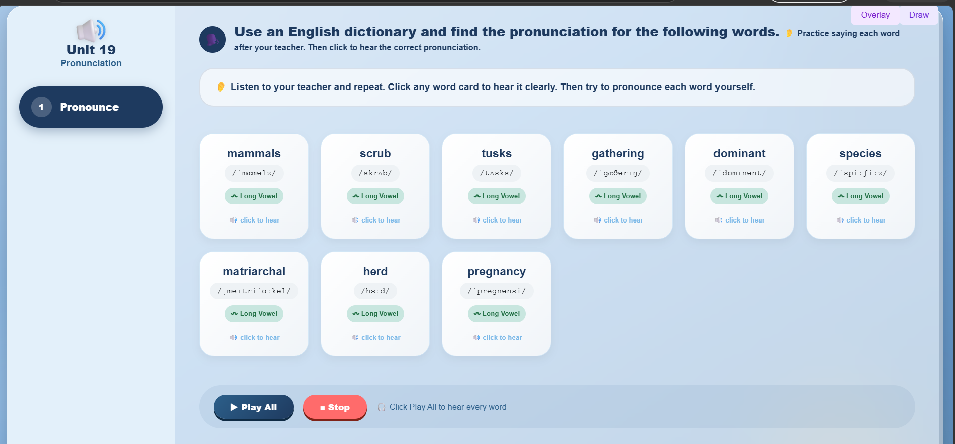 Pronunciation : Pronounce the words related to animals