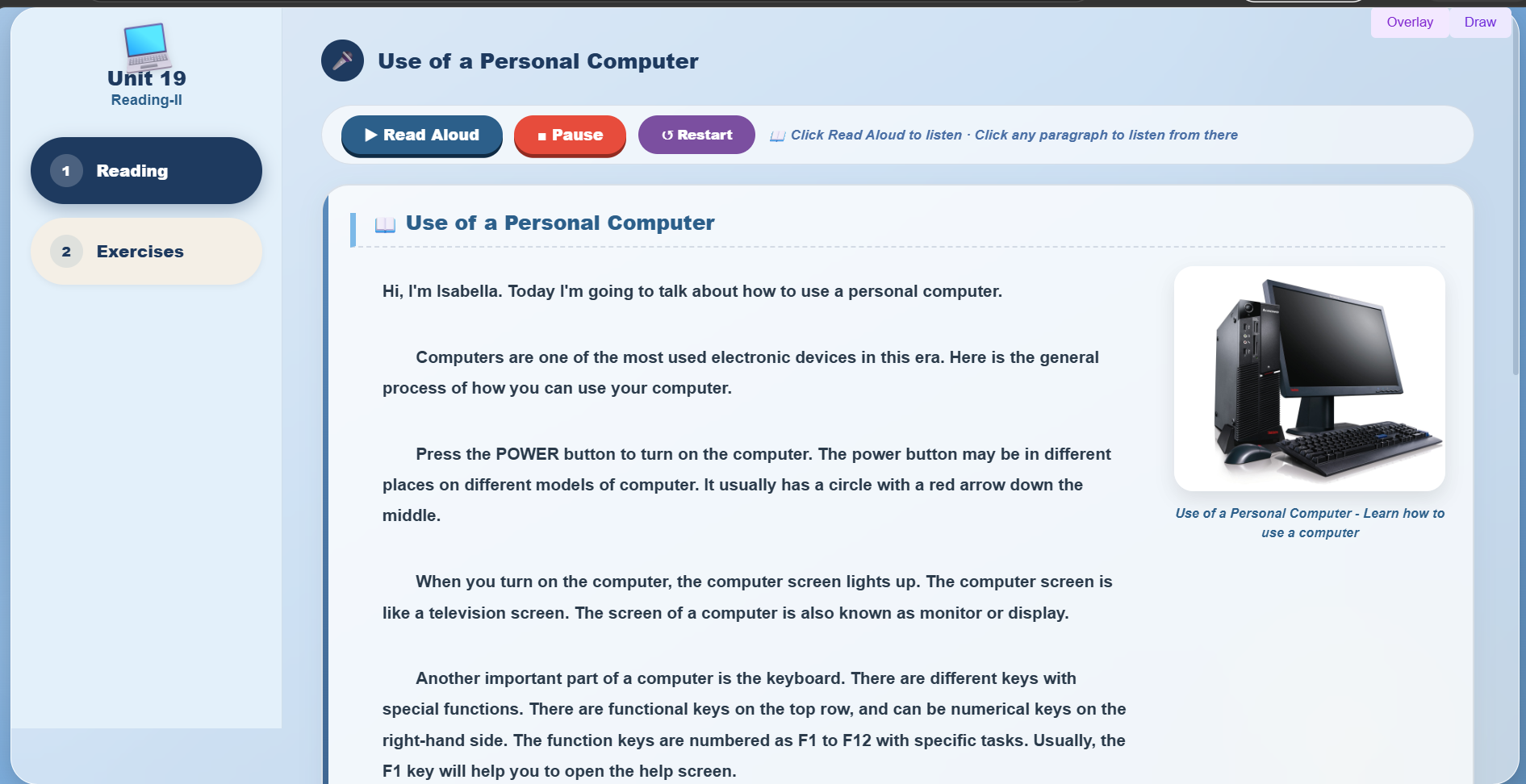 Reading II: Use of a Personal Computer
