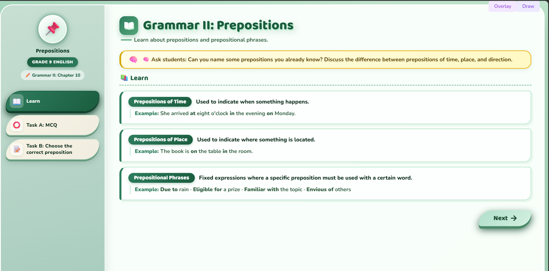 Grammar II : Prepositions