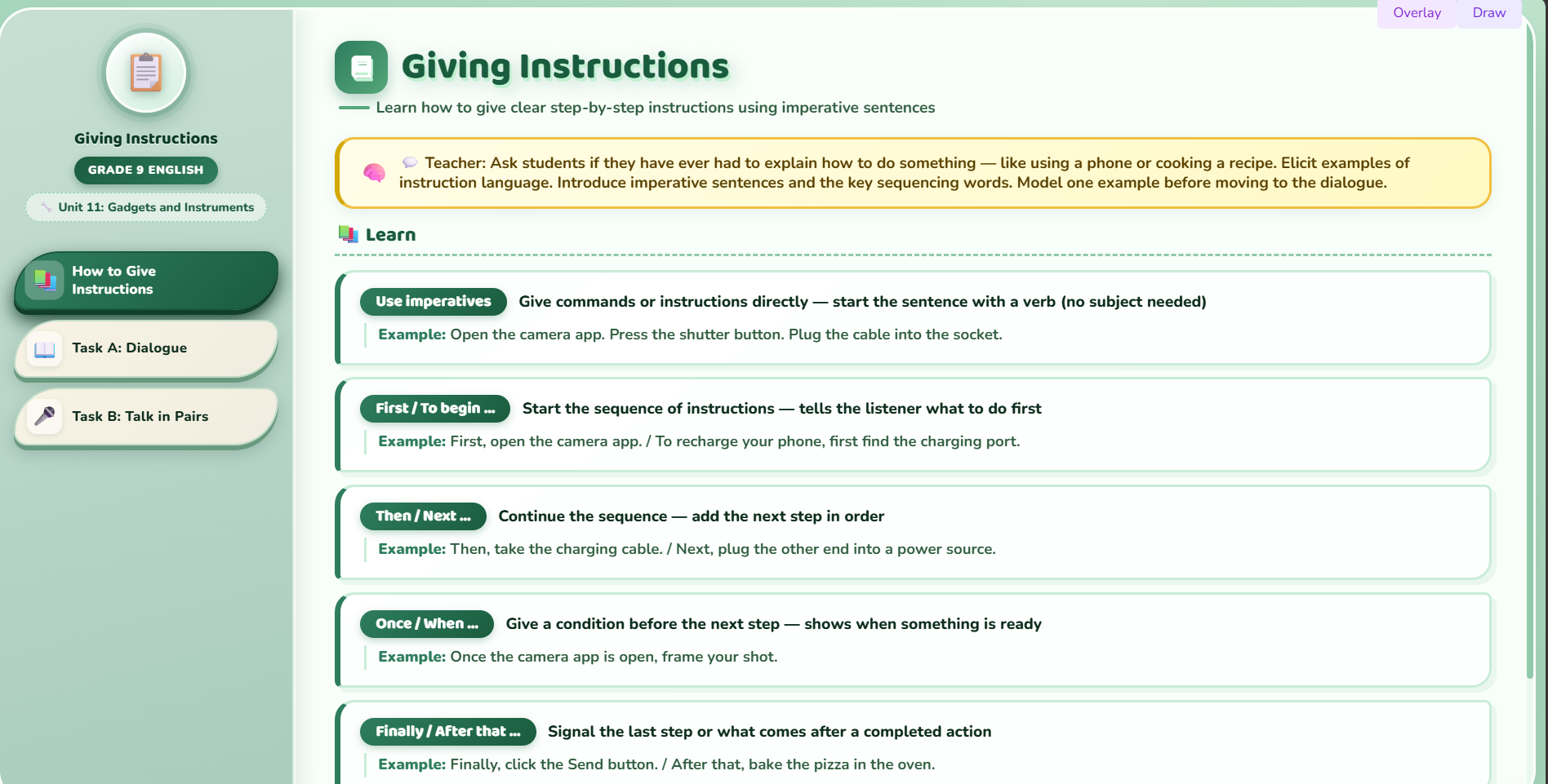 Speaking : Giving instructions