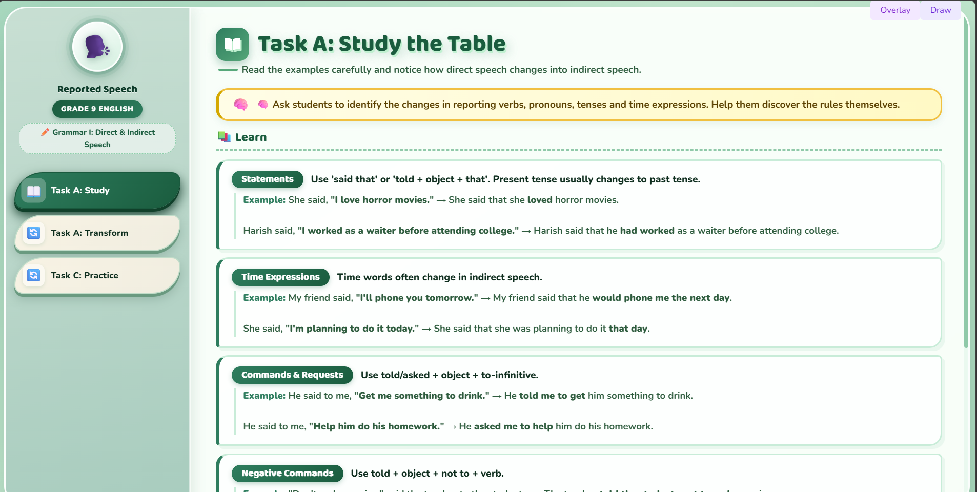 Grammar I : Reported speech