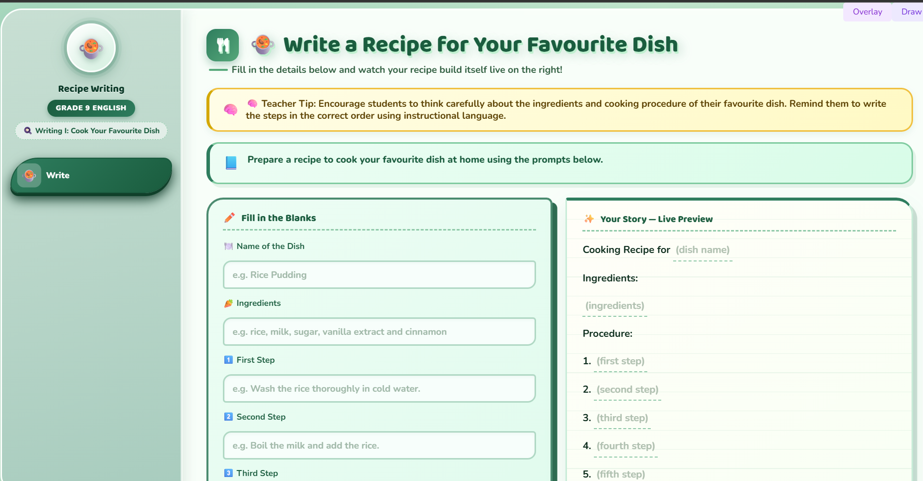 Writing I : Recipe writing