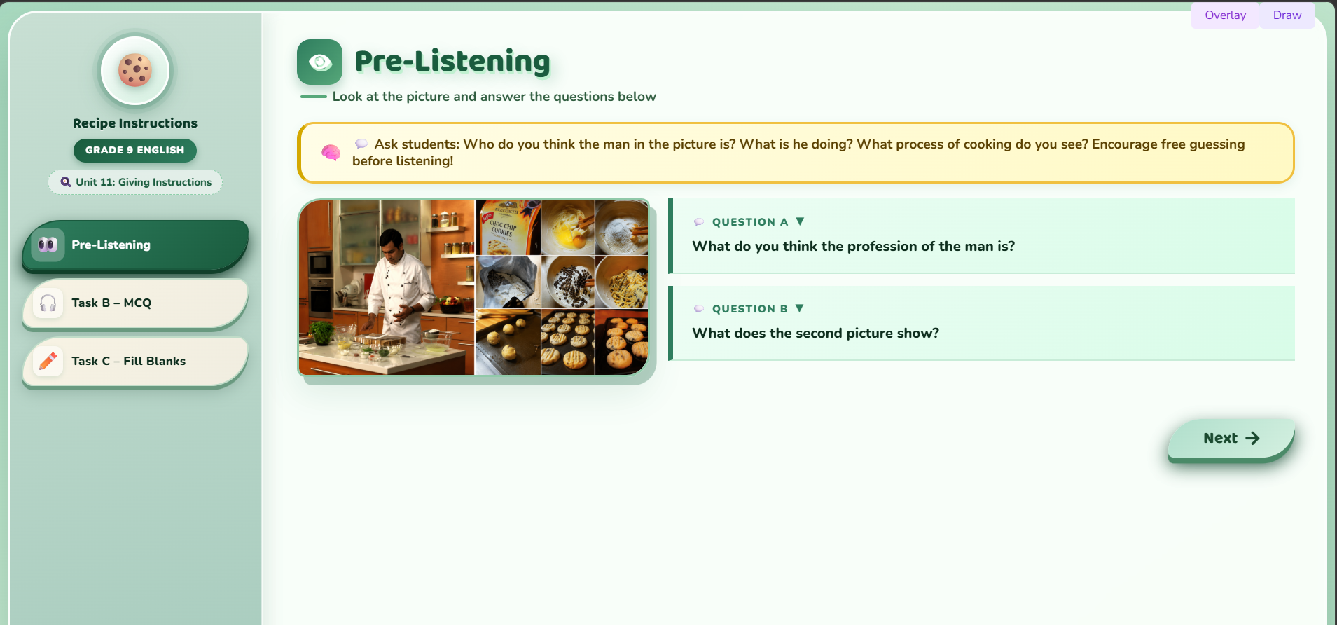 Listening : Recipe instructions