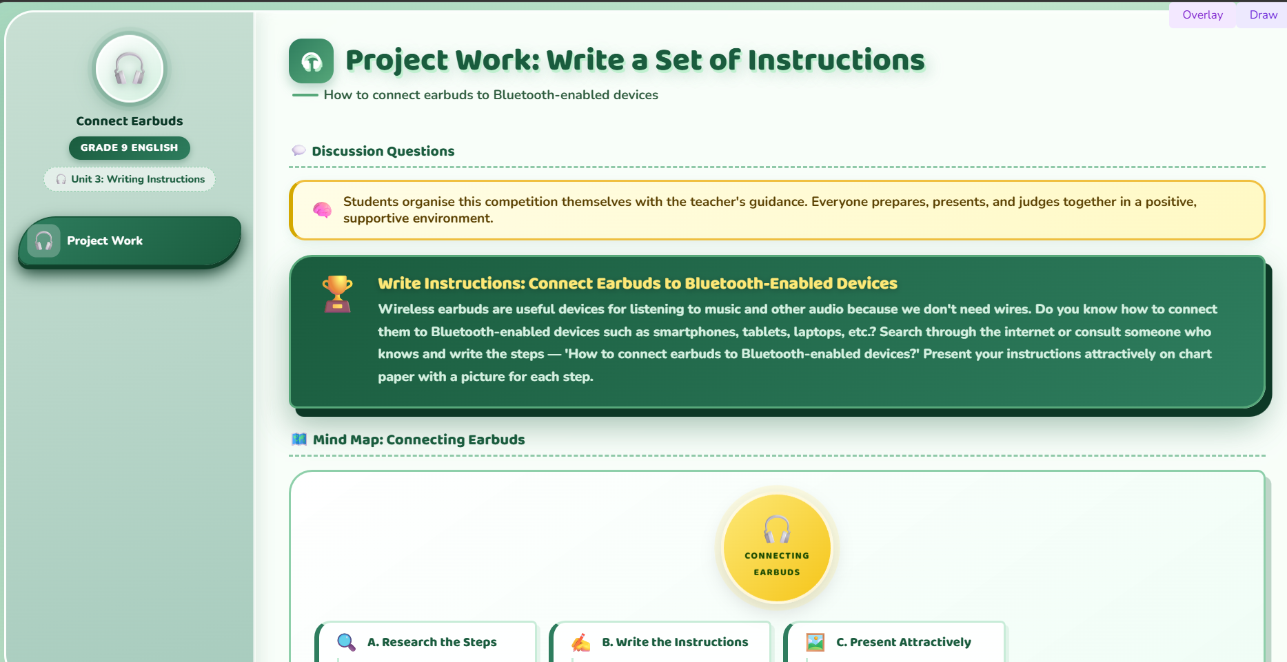Project work : Write a set of instructions to connect earbuds