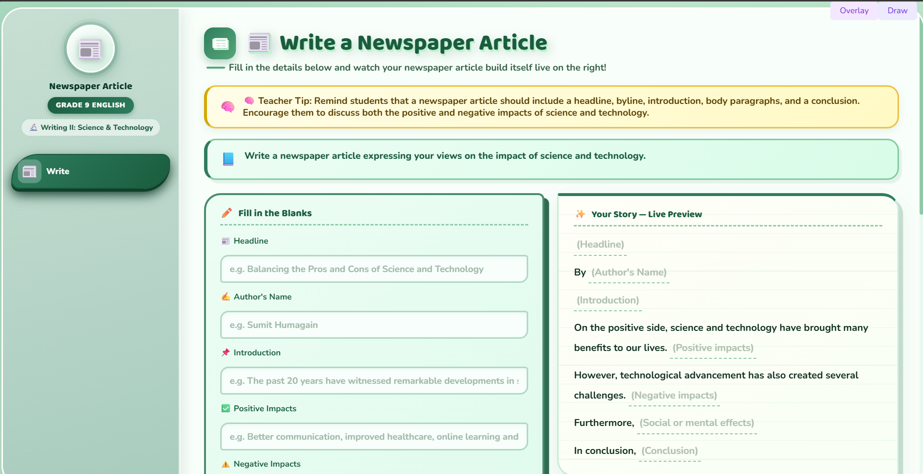 Writing II : Newspaper article