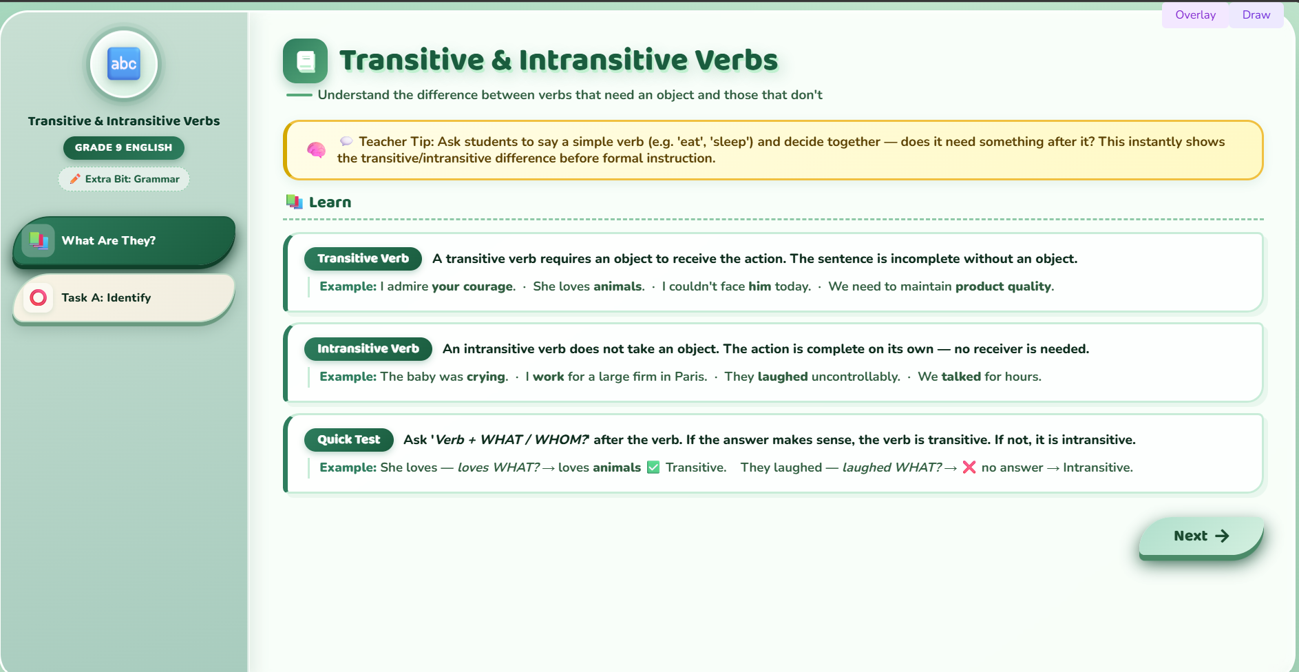 Extra bit : Transitive and intransitive verbs