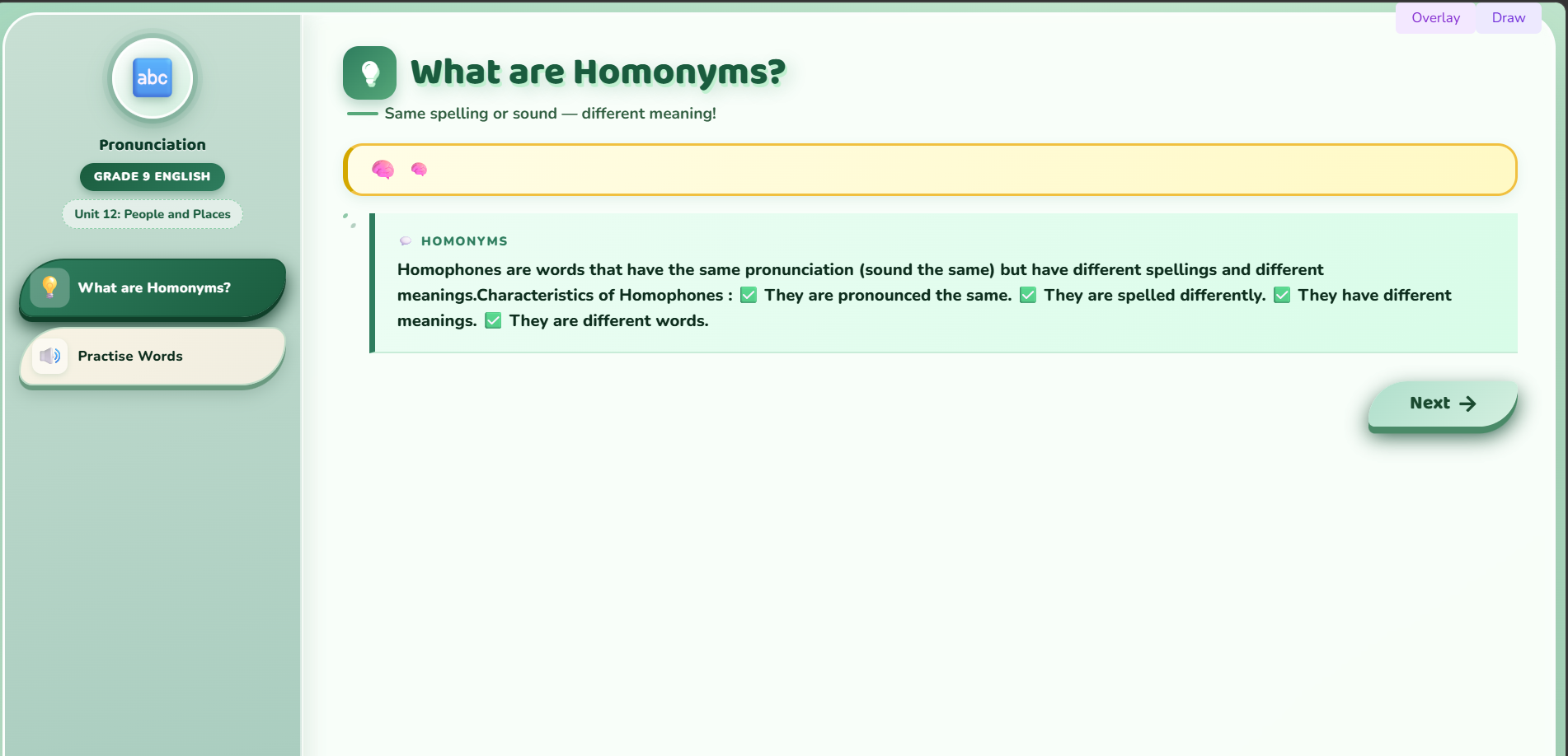 Pronunciation : homonyms