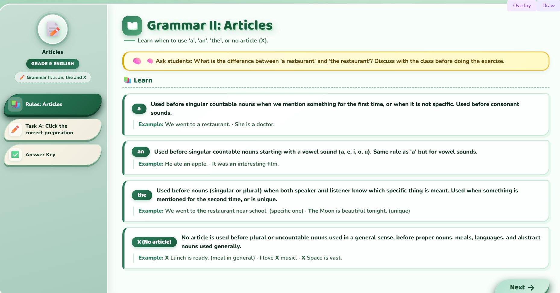 Grammar II : Articles