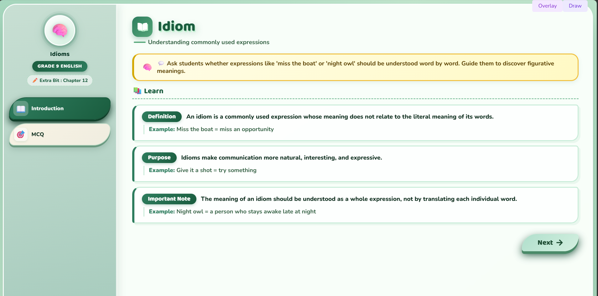Extra bit : Idiom