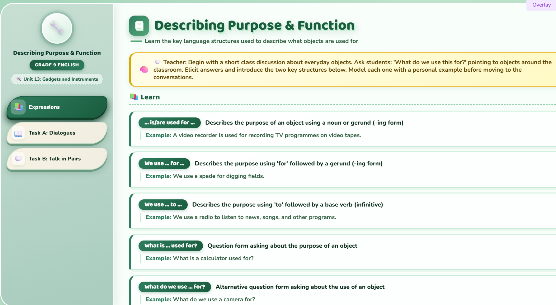 Speaking : Describing Purpose and Function