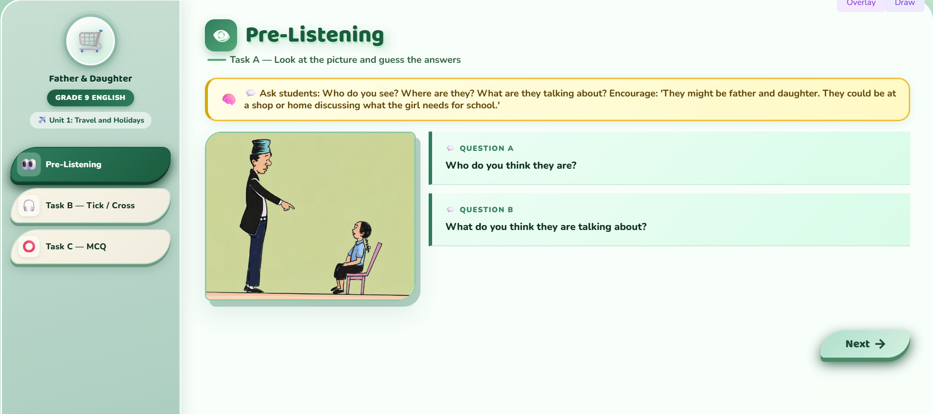 Listening : Conversation between father and daughter