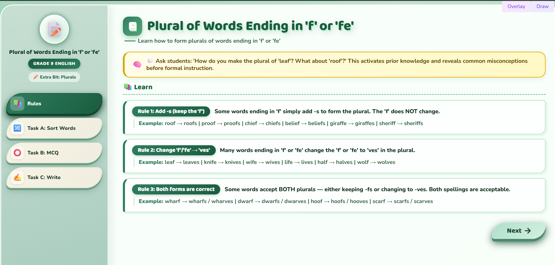 Extra bit : Plural of words ending in 'f' or ‗fe‘