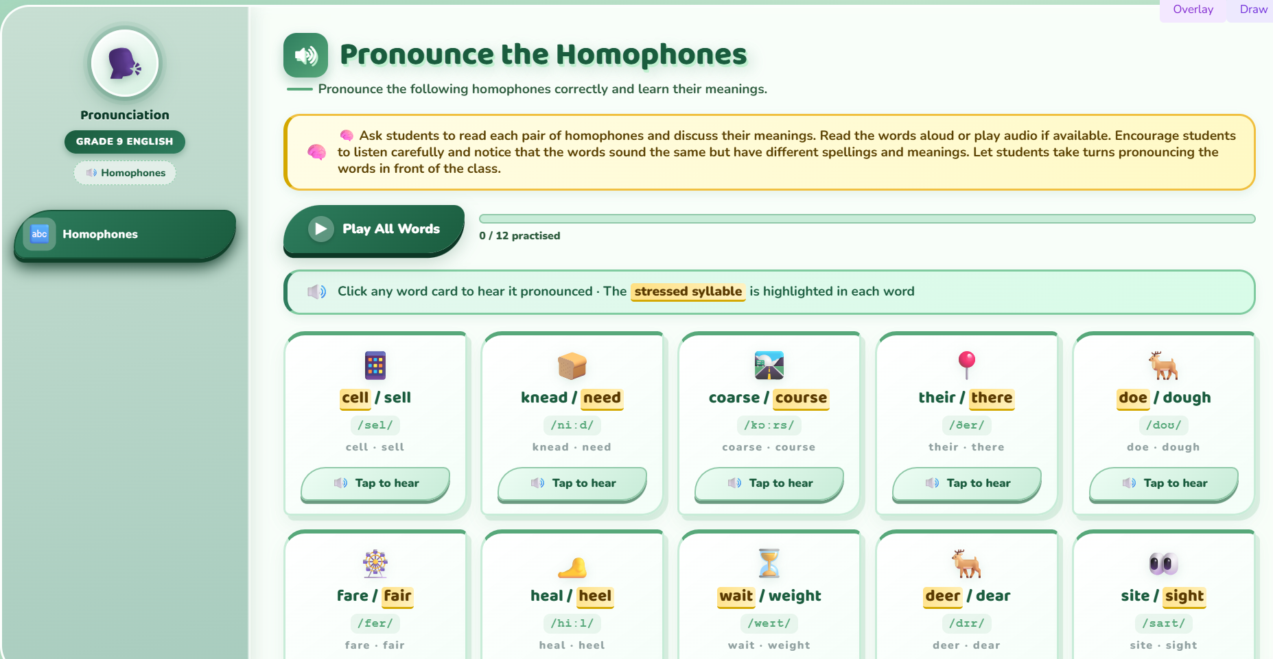 Pronunciation : Homophones