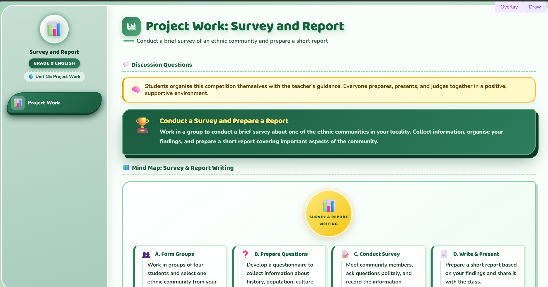 Project work : Survey and report