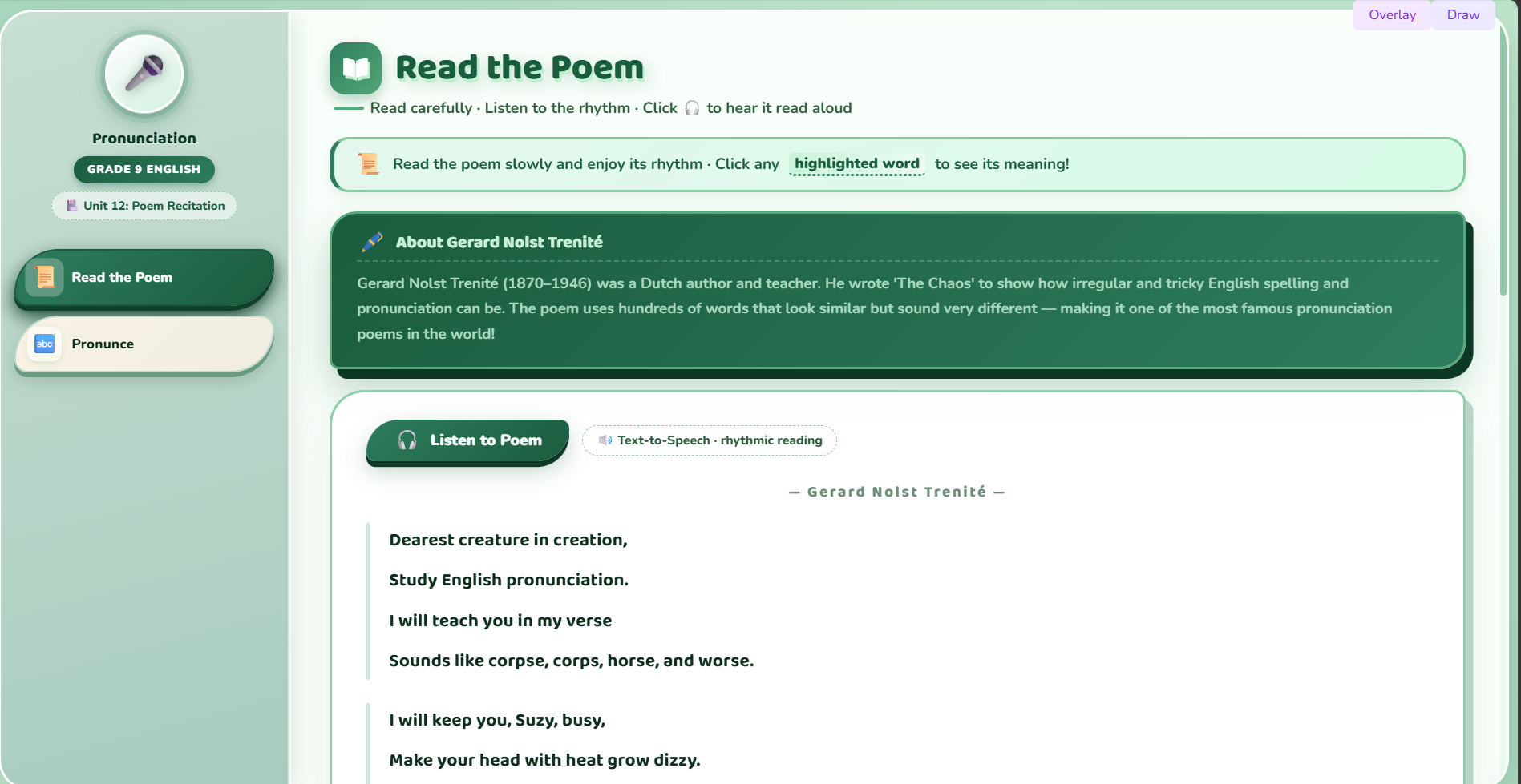Pronunciation: Poem recitation