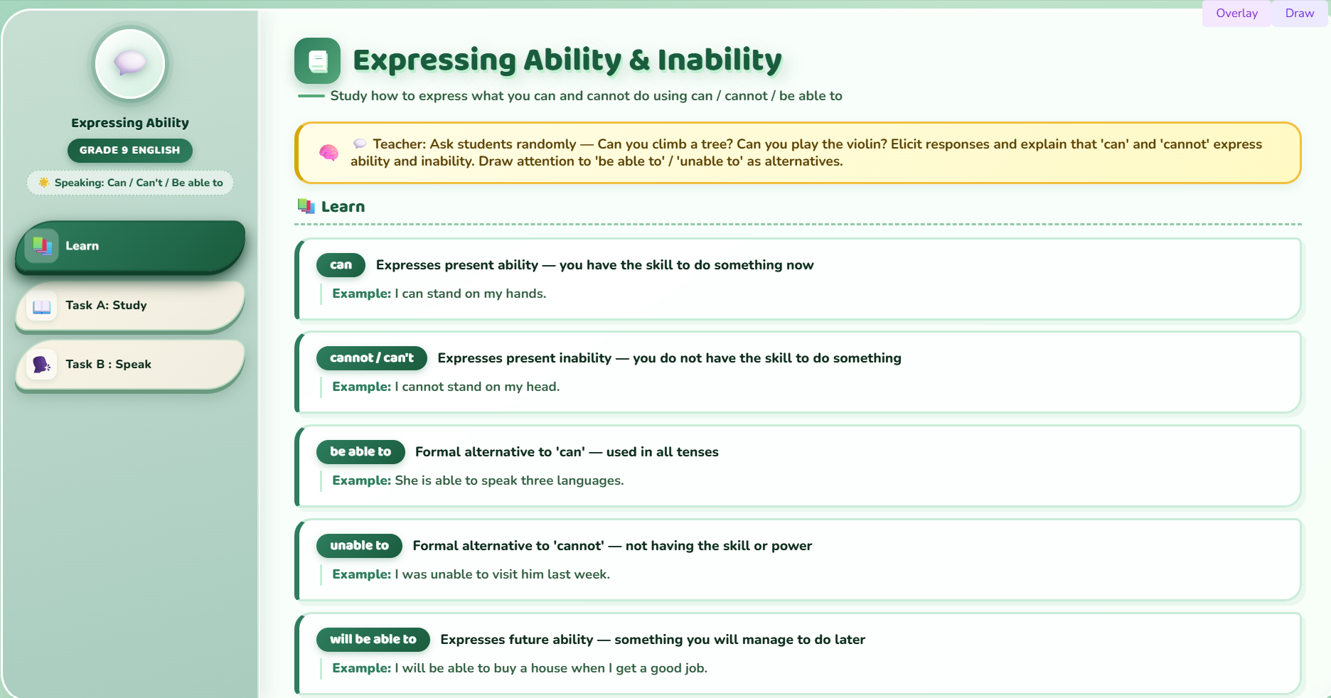 Speaking : Expressing ability and inability
