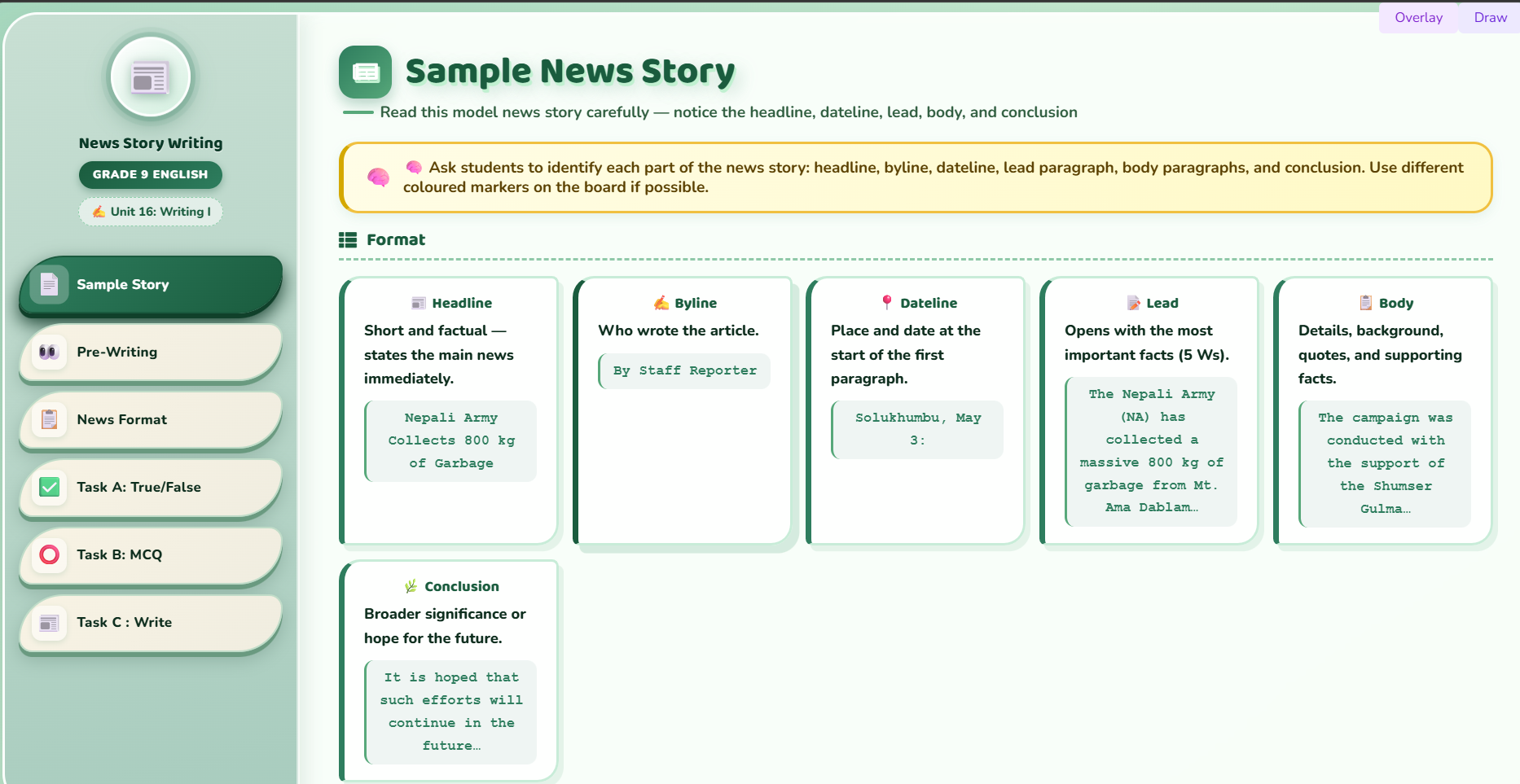 Writing I : News story