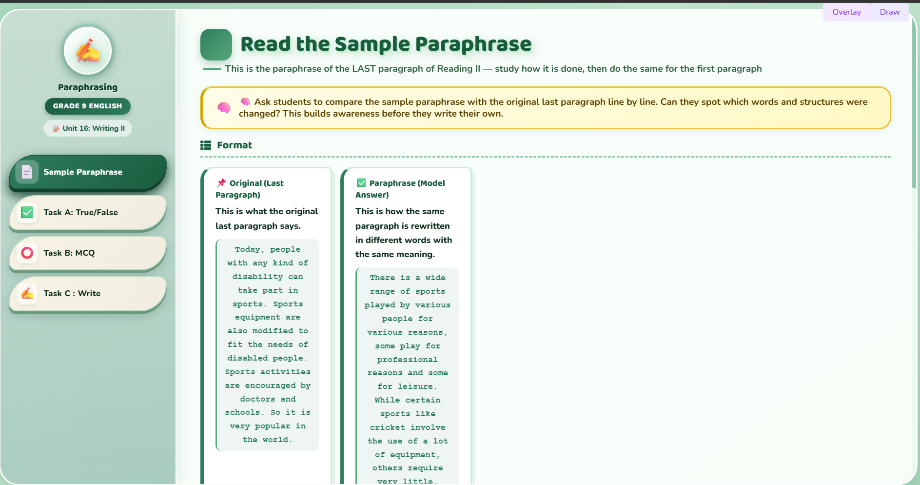 Writing II : paraphrasing