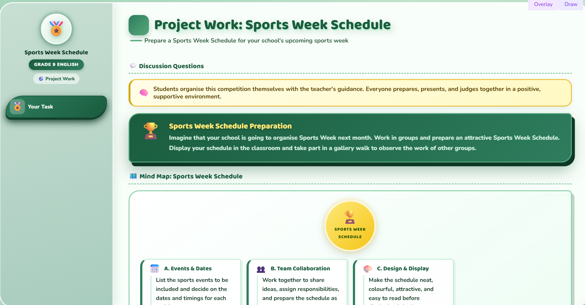 Project work : Sports week schedule
