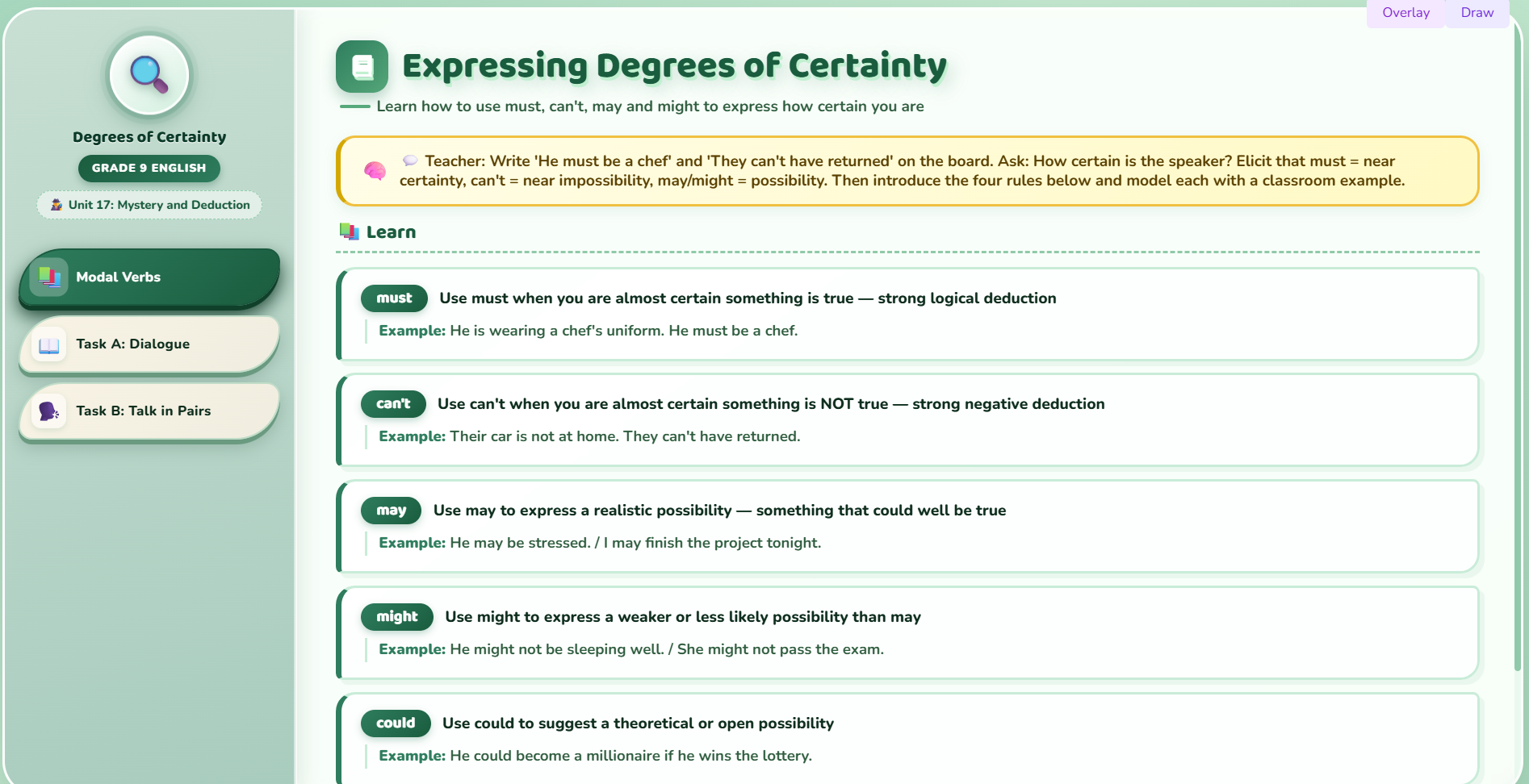 Speaking : Expressing degrees of certainty