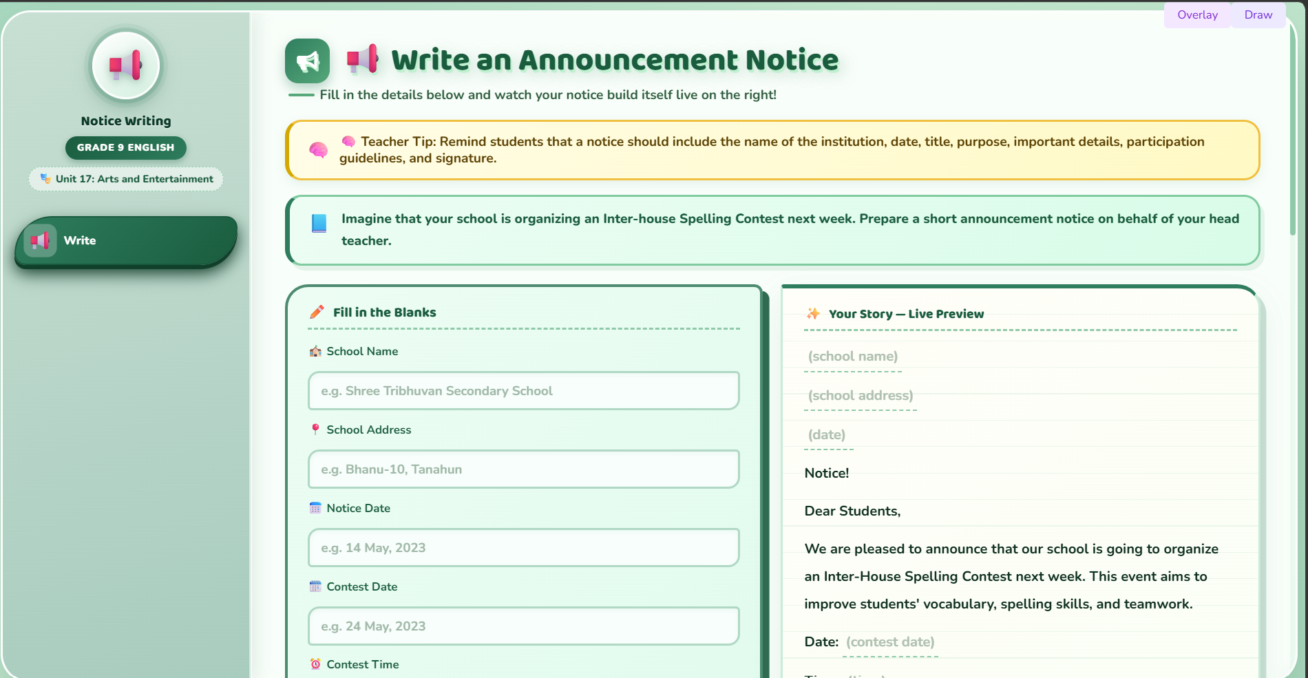Writing II : Notice writing