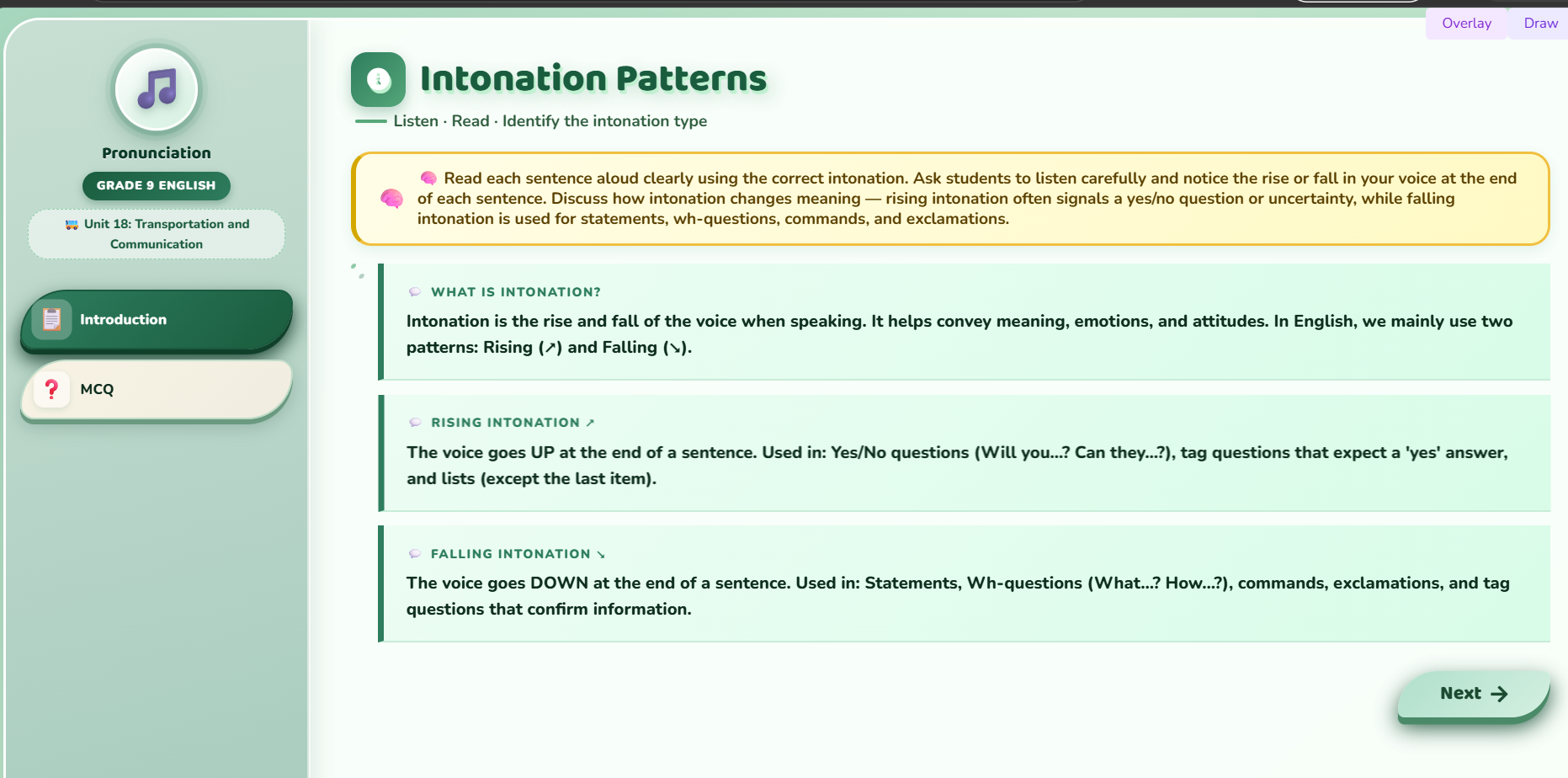 Pronunciation : Read the sentence and write the intonation pattern.