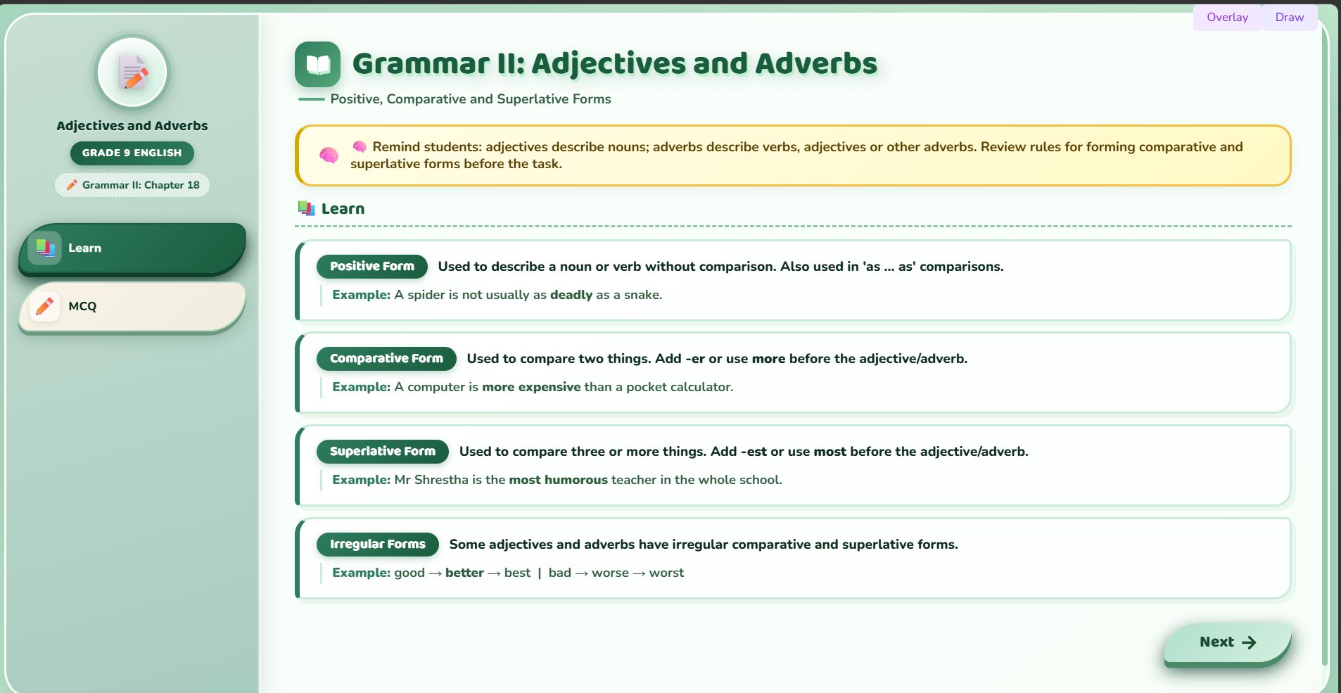 Grammar II : Adjectives and adverbs