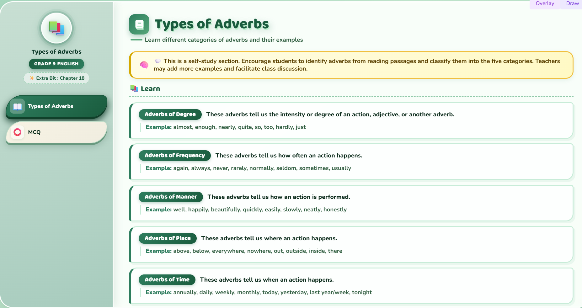 Extra bit : Types of adverbs