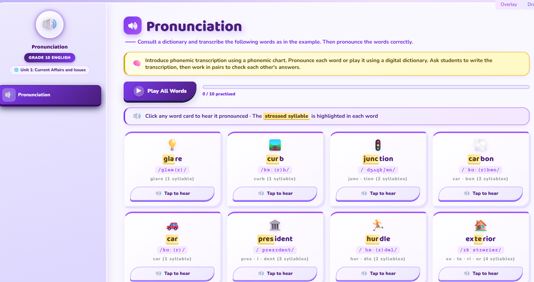 Pronunciation : phonemic transcription