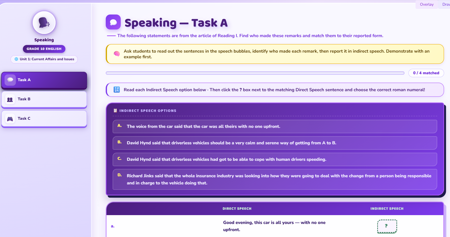 Speaking: Reporting statements