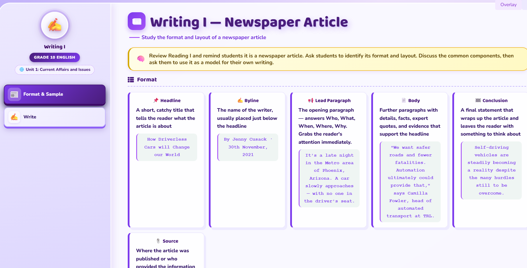 Writing I: Newspaper article writing