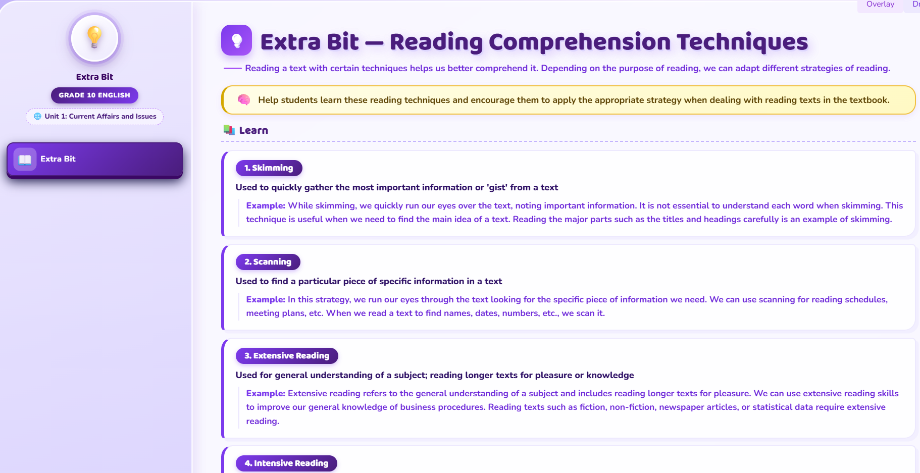 Extra bit : Reading comprehension techniques