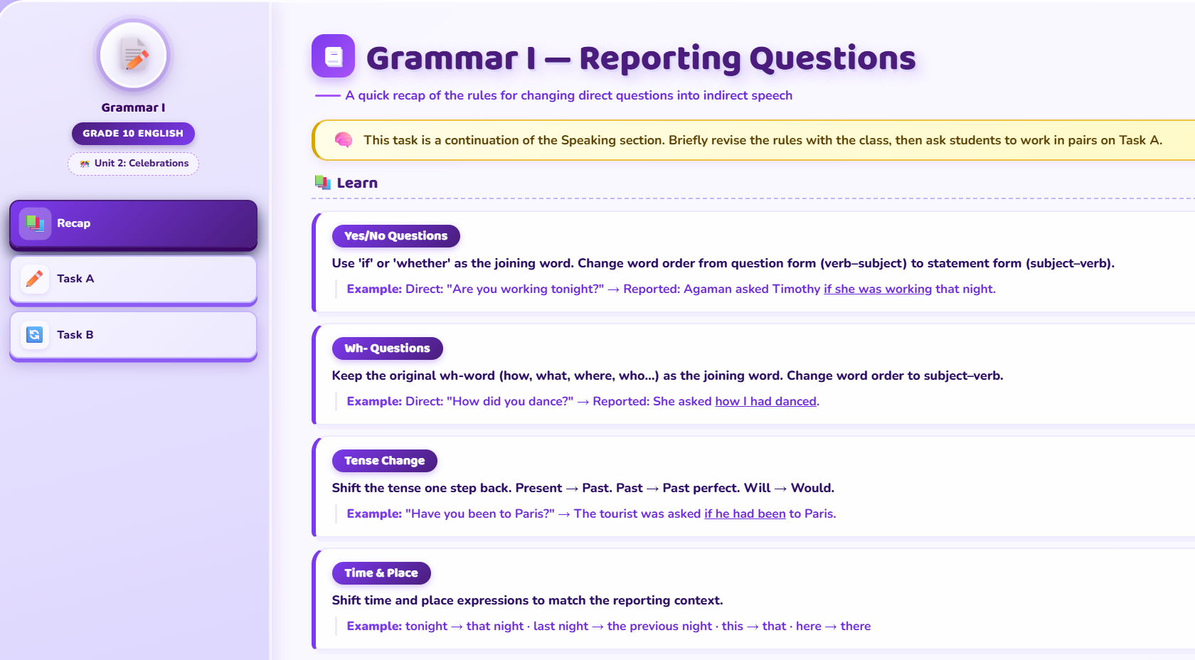 Grammar I: Reported speech