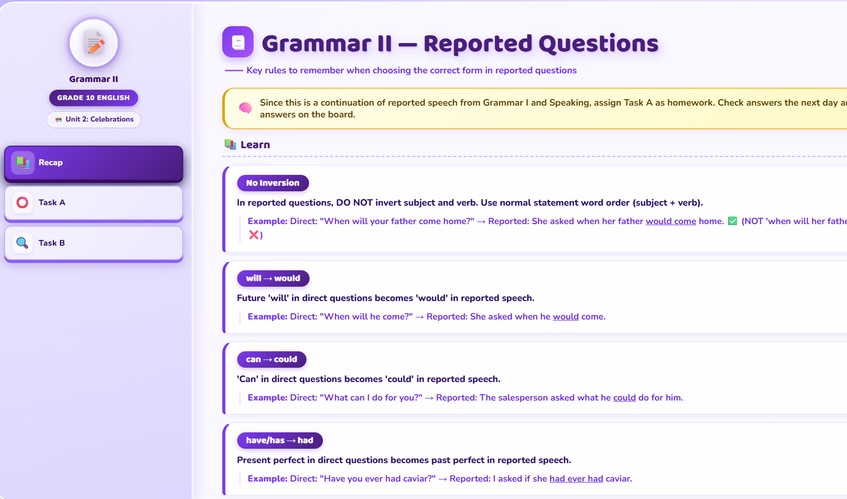 Grammar II: Reported speech