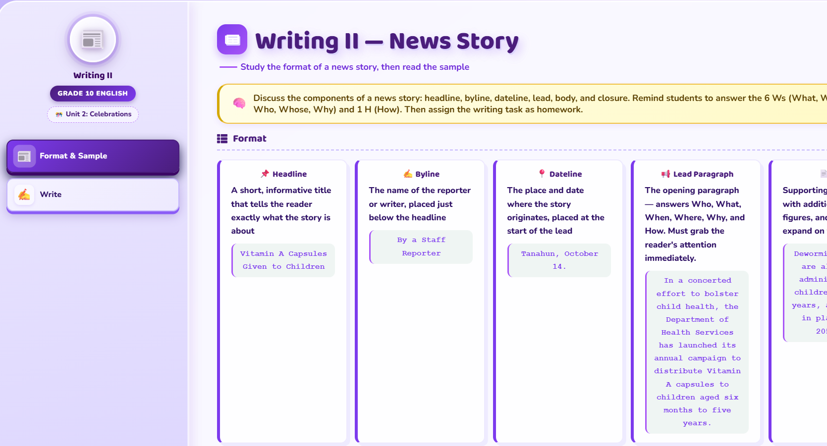 Writing II: News story